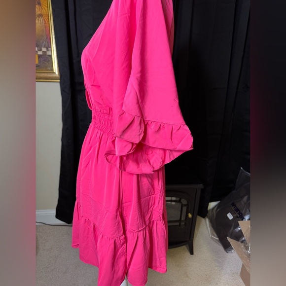 Women  V Neck Dress Causal Short Sleeve Elegant Ruffle Flowy Mini Dress small - Picture 11 of 14